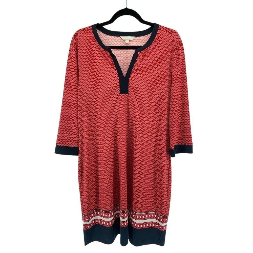 Banana Republic Women’s Geometric Print V-Neck 3/4 Sleeve Pullover Dress Large